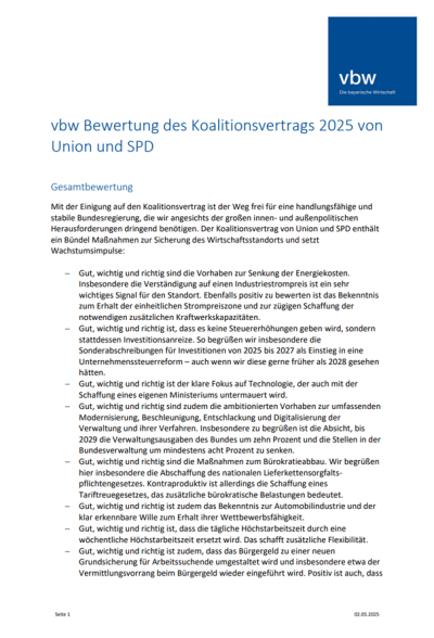 Bewertung des Koalitionsvertrags von Union und SPD